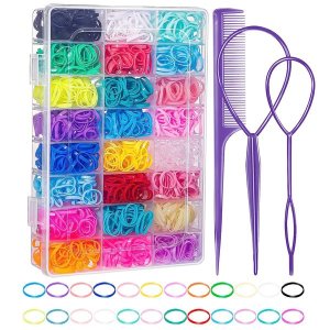 2000 Pcs Elastic Hair Rubber Bands 24 Colors with Hair Tools Accessories