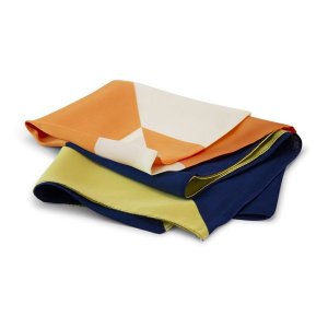 Scarf - Three Colours - Square - Geometric Pattern - Blue, Orange &amp; Gold