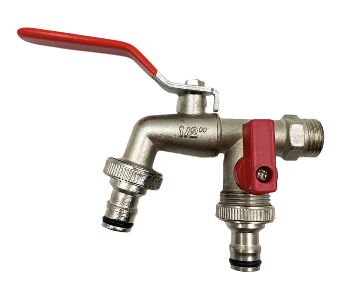 Tool DIY Plumbing Dual Head One Way Tap Brass Quick Opening Faucets (15cm)