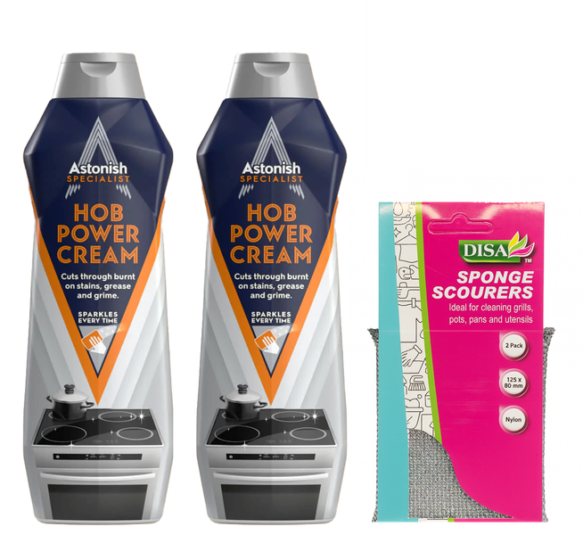 Hob Cleaner Cream (2 Pack) | Stove Top Cleaner | w/Scourer Set | Astonish
