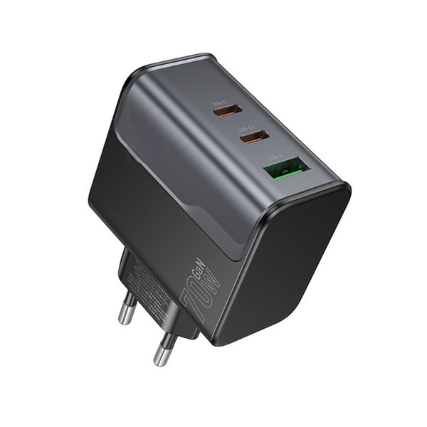 3-Port 70W Fast Charger with Power Delivery &amp; QC3.0 2 USB-C, 1 USB-A CS75A