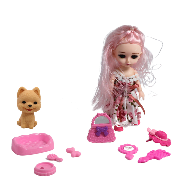 Lovely Baby Doll and Golden Puppy - Accessories in Special Transparent Bag