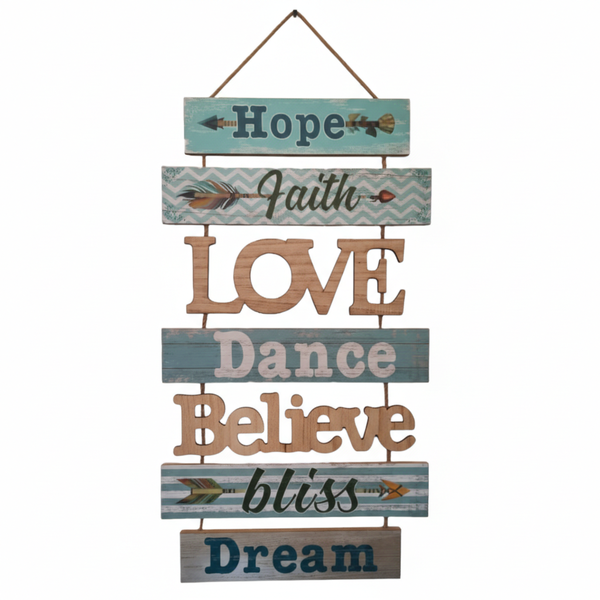 Large 7-Tier Wooden Wall Art - Hope Faith Love Dance Believe Bliss