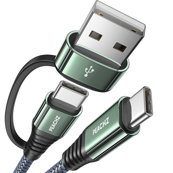 Peachz Type C/USB Fast Charging Cable 3.1A Fast Charger Cord 2-in-1 USB A/C
