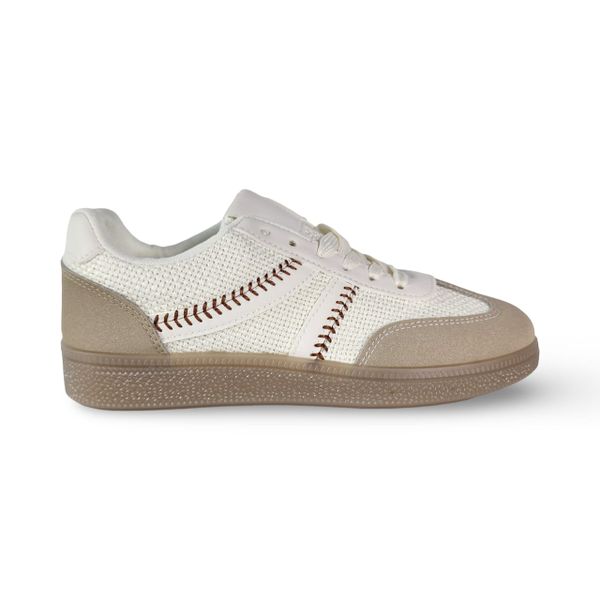 Women's Cream Beige Sneakers - Mesh Suede Lace-Up Casual Court Shoes