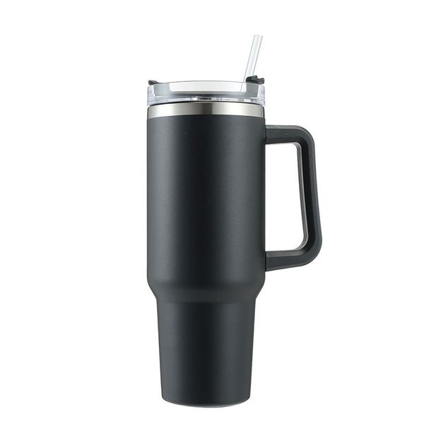Large Capacity Comfortable Hand-Grip Stainless Steel Travel Mug with Straw