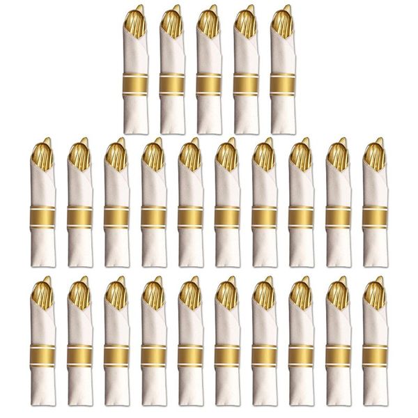 25 Pre Rolled Gold Plastic Silverware - Silverware Set