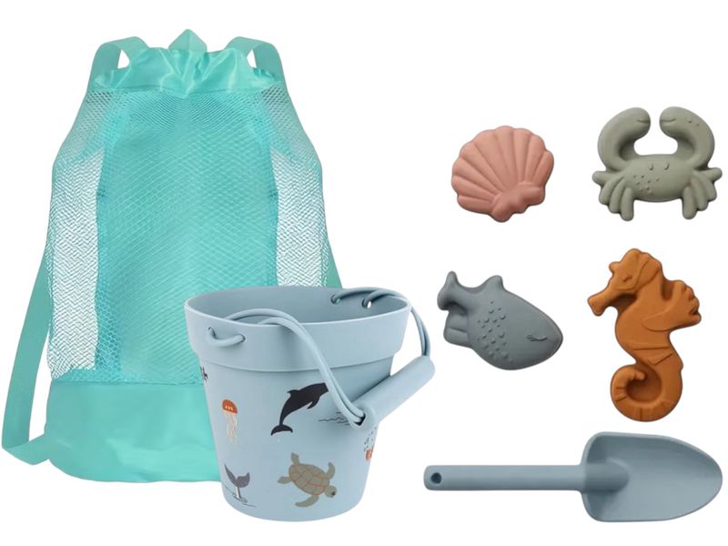 Ocean Friends Silicone Beach Toy Set with Bucket &amp; Beach Backpack - 7pcs