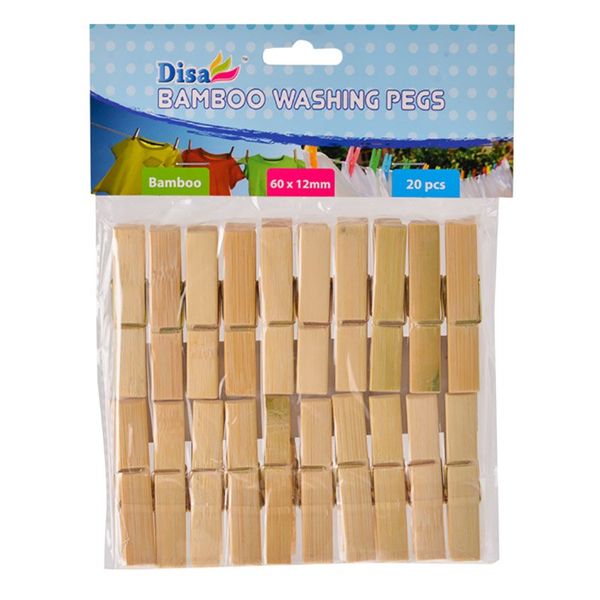 Washing Pegs - Bamboo - 60mm x 12mm - 20 Pieces - 25 Pack