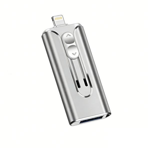 512GB 4 in-1 USB Flash Drive-Silver, Type-C Adapter, High-Speed