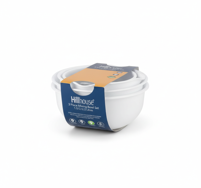 Hillhouse Mixing Bowls Set - 1.5L, 2L, 2.5L Plastic Stackable Bowls
