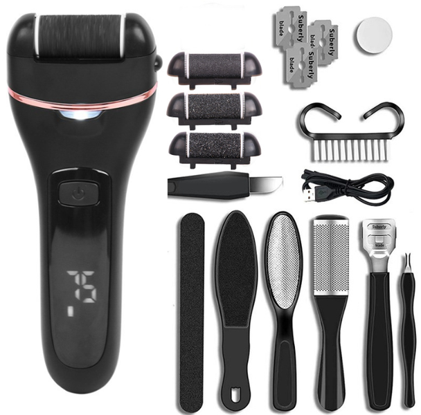 Electric Heel File, USB Rechargeable, IPX7 Waterproof, Black