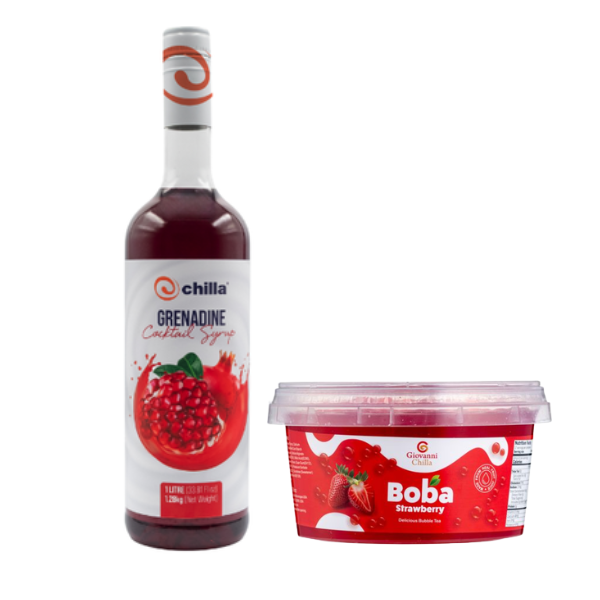 Combo Pack-Chilla Grenadine Cocktail Syrup 1L+ 500g Strawberry Boba Bubbles