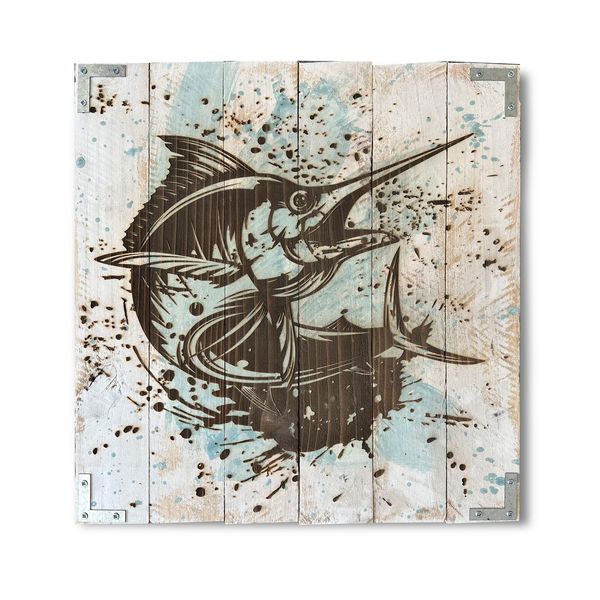 Reclaimed Wood Marlin Wall Art - Washed Paint Finish