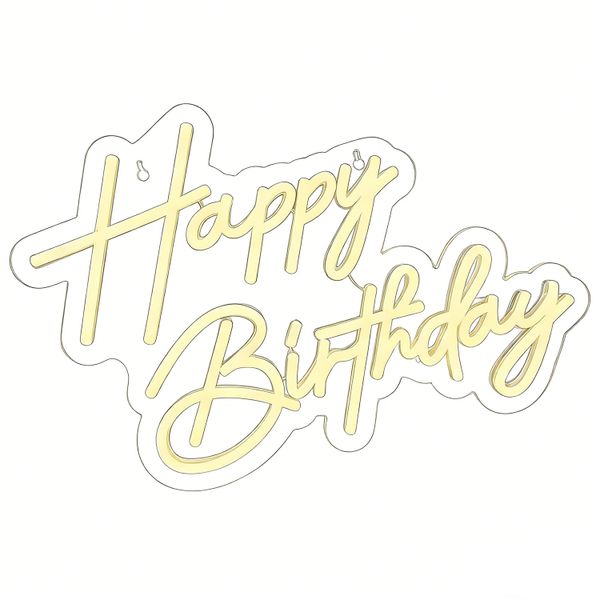 Happy Birthday Neon Sign for Wall Decor, Warm White LED Neon Light Signs