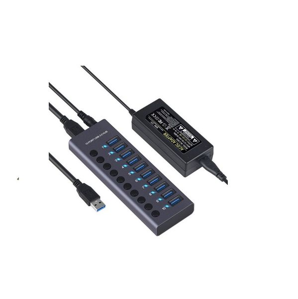 10-PORT USB 3.0 Fast Charger Expansion Power Hub Independent Switch black