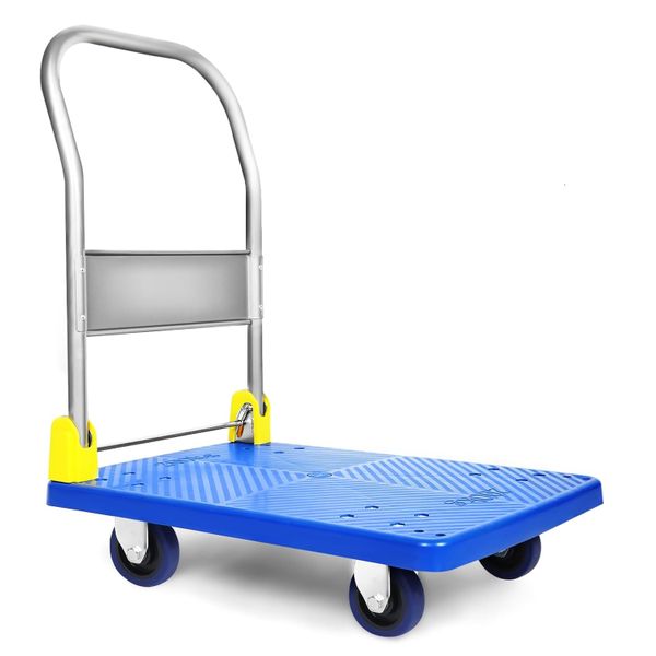 Foldable Push Hand Cart for Loading and Storage, Blue