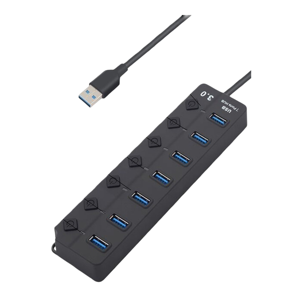 7-Port USB 3.0 Hub with Power Adapter and Switch, Compatible with PC/Laptop