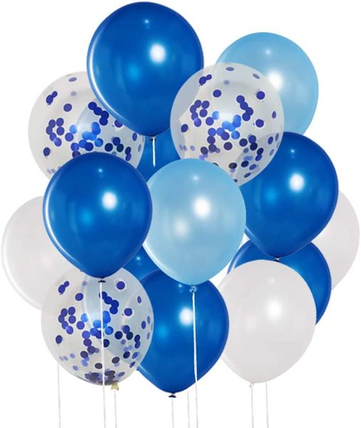 40 Piece - Metallic Blue And Confetti Helium Balloons (Round)