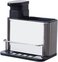 Stainless Steel Dish Soap Dispenser for Kitchen Sink - 3-in-1 Sponge Holder