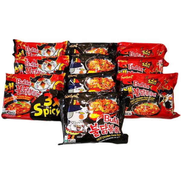 Samyang Hot Chicken Noodle Original, Double &amp; Triple Hot Flavour - 10 Pack