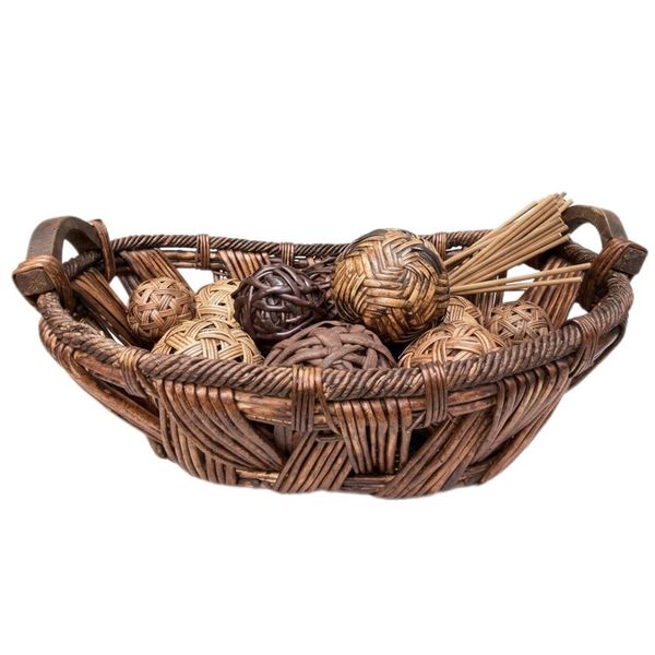 Rustik Elongated Oval Decor Basket with Balls &amp; 10 Sticks Inc