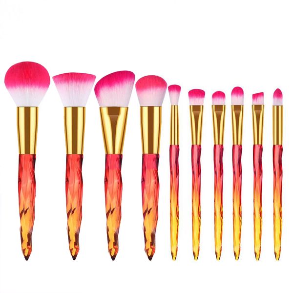 Acrylic Handle Series Professional 10 Piece Makeup Brush Set -Pink &amp; Yellow
