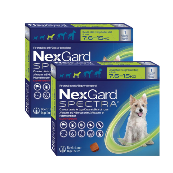 Nexgard Spectra Chewable Tablets -Dogs - 7,6-15,0kg -Flea,Tick,Worm -2 Pack