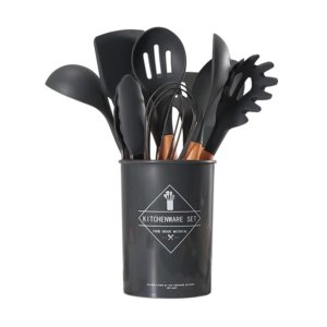 Set of 12 Silicone Kitchen Utensil Set - Black