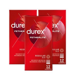 Durex 12s x 3, Bulk Thin Condoms with Lubricant, Fetherlite