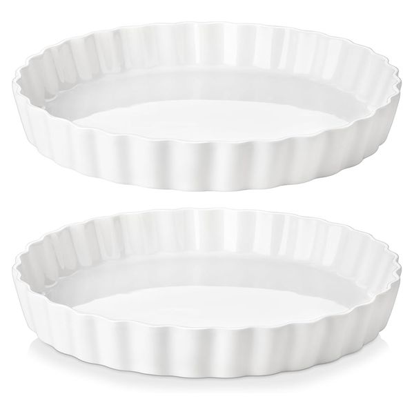 Set of 2 - 31cm Large High Quality Porcelain Non-Stick Round Pie Dish