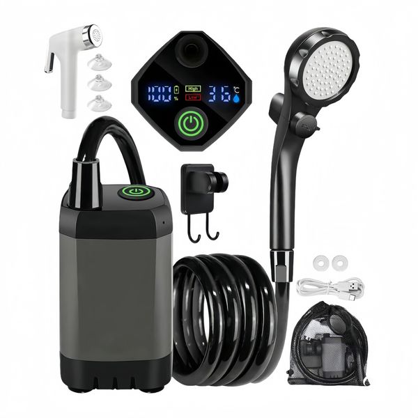Portable Camping Shower, Rechargeable Electric Shower Pump With Led Display