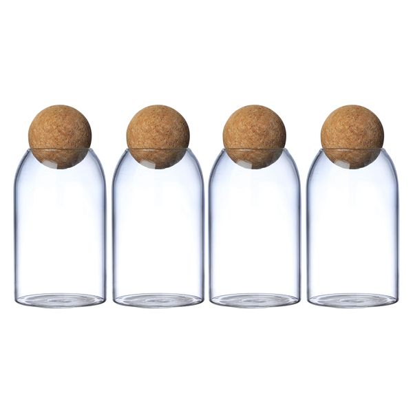 4 Pieces 15 x 9cm Glass Storage Container Jar with Airtight Seal Wooden Lid