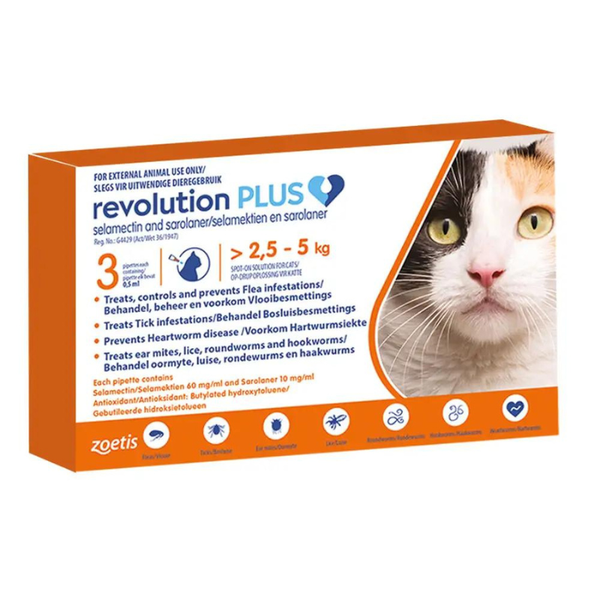 Zoetis - Revolution Plus Cat Tick Flea &amp; Worm Spot On Treatment 2.5-5kg