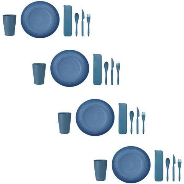 Family Indoor and Outdoor Dinnerware - Set for 4-(Cup&amp;Plate&amp;Cutlery)