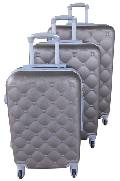 3-Piece ABS Hard Shell Luggage Set - Quilted/Striped Design and Brown