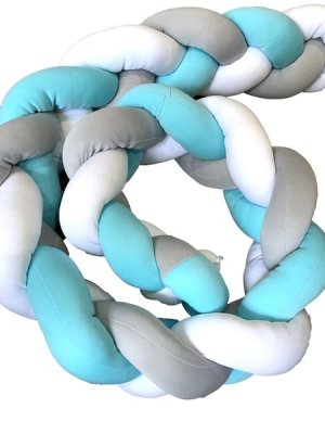 Braided Cot Bumper - 2m Multi Mint (Mint, Grey &amp; White)