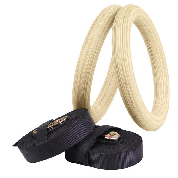 Set of 2 Gymnastics Rings Strength Training Wooden Exercise Gym Rings