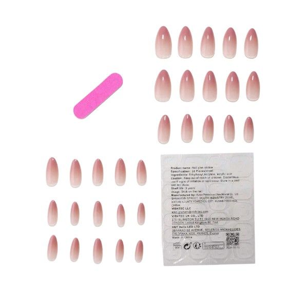 24 Piece-Almond Shaped Press On Nail Set With Glossy Finish - Gradient Pink