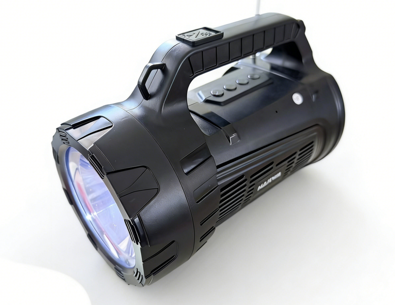 500M Beam Torch &amp; Camping Speaker and Radio - Long Range Solar Searchlight