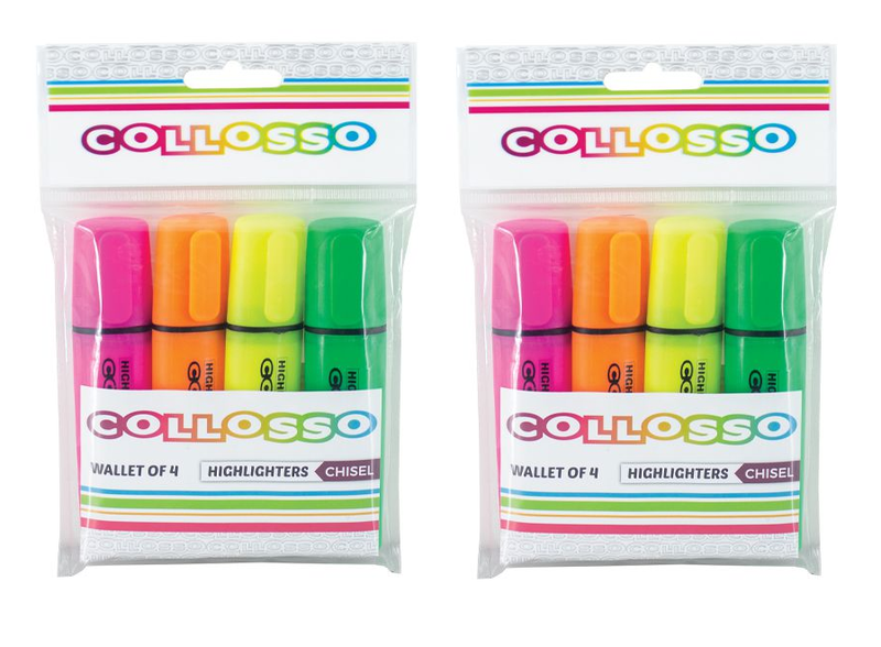 Collosso Highlighters Chisel Tip - Wallet of 4 - Pack of 2