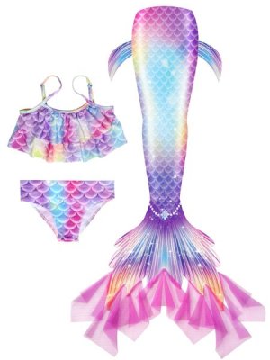 3 Piece Kids Multi-Colour Mermaid Bikini