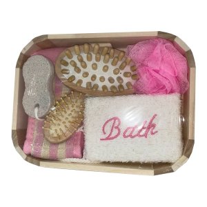 Wooden Bath Set with Nubbed Brush