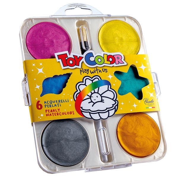 Toy Color - Watercolours Maxi Pearly - 6 Giant Shimmer Colours &amp; Brush 55mm