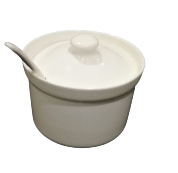 Sugar Basin With Lid And Teaspoon 10x7cm 2pc Porcelain White CC14129