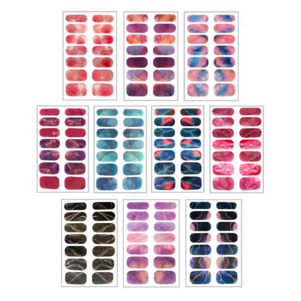10 Sets Marble Nail Stickers -Full Wrap Multicolour Self-Adhesive DIY Decal