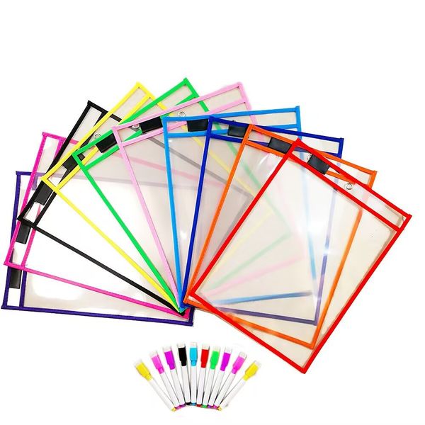 10-Pack A4 Erasable File Bags + 10 Dry-Erase Markers