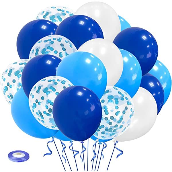 50 Piece - Metallic blue and Confetti Helium Balloons (Round)