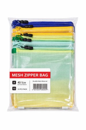 A5 Mesh Zipper Bags - Assorted Colours, Pack of 12-3 x 12 Packs