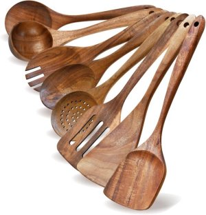 Wood Kitchen Utensils Set,Nonstick Spoons for Cooking,Stirring Serving - 8 Piece